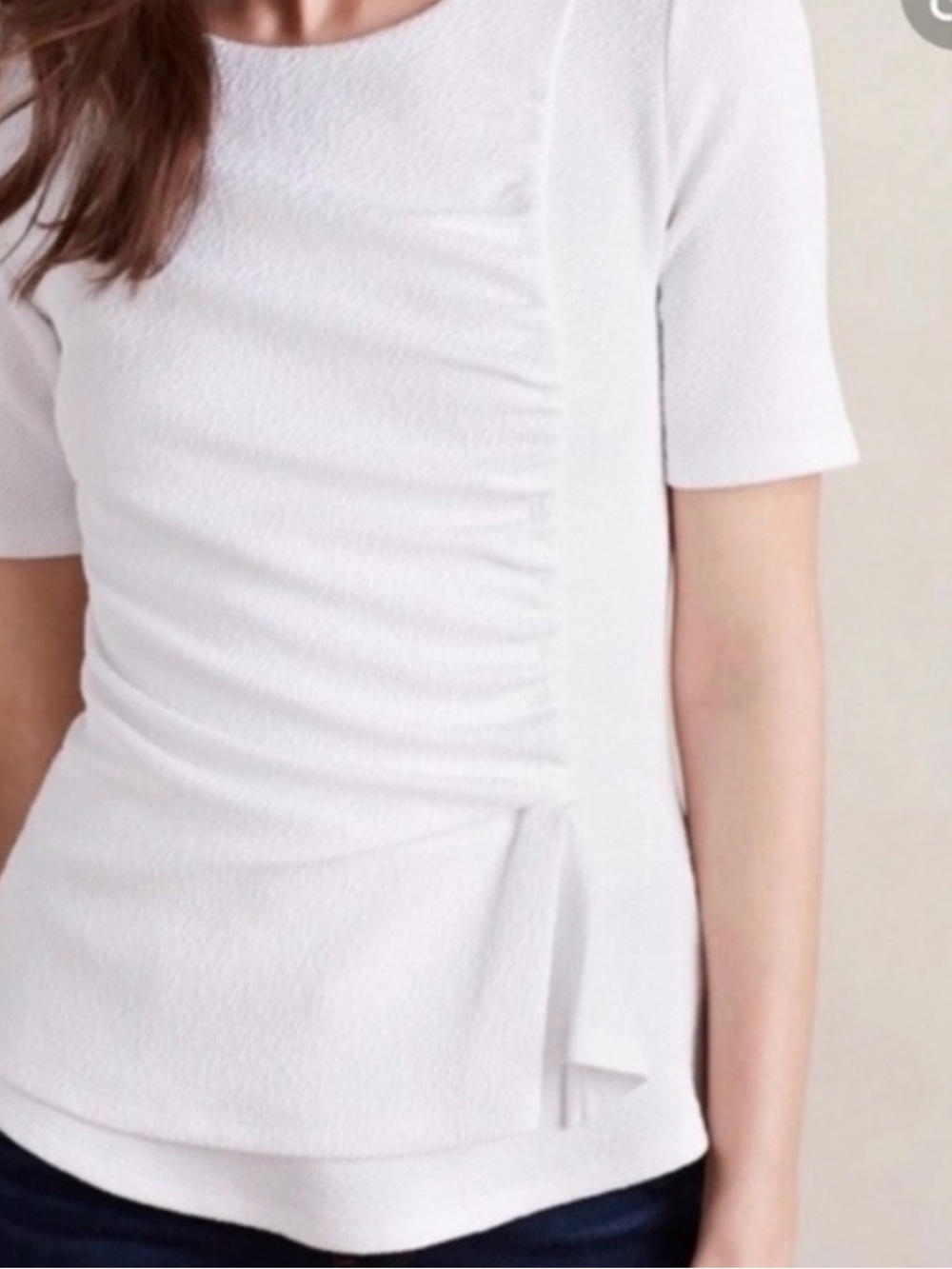 Deletta White Short-Sleeve Ruched Front Top from Anthropologie